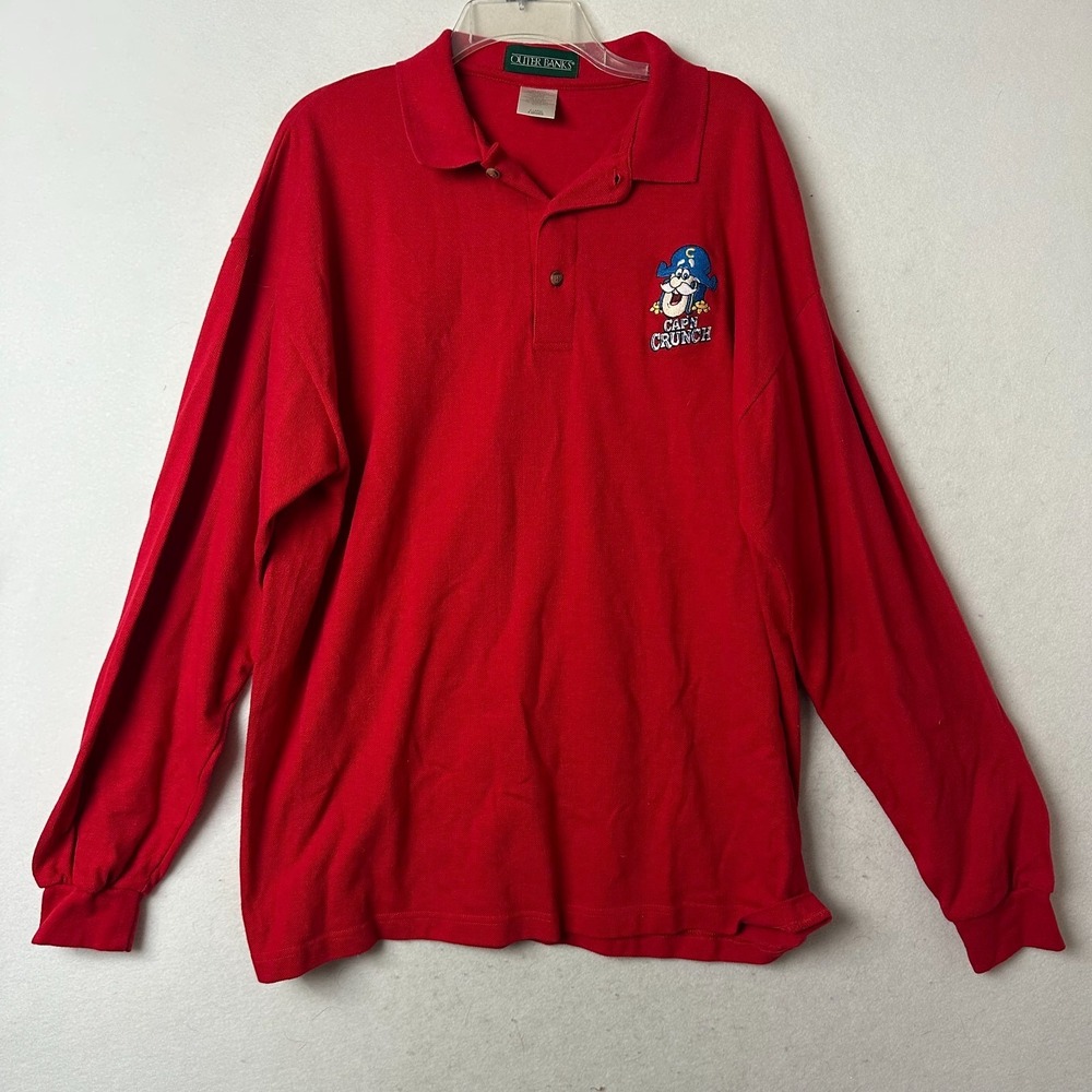 Outer Banks Cap'n Crunch Polo Shirt Mens XL Red Long Sleeve Cotton Cereal Promo